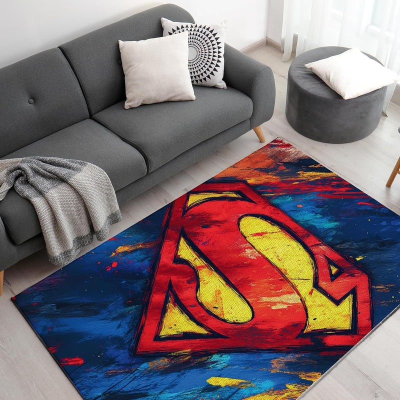 DreamController Superrman Custom Rugs for Gamer Room (62x40inch)| Playroom Carpets Inspired by Games & Anime Decor for Gamers | Gamer Room Decor for Kids Teen Anti-Slip Gaming Mats - Image 1